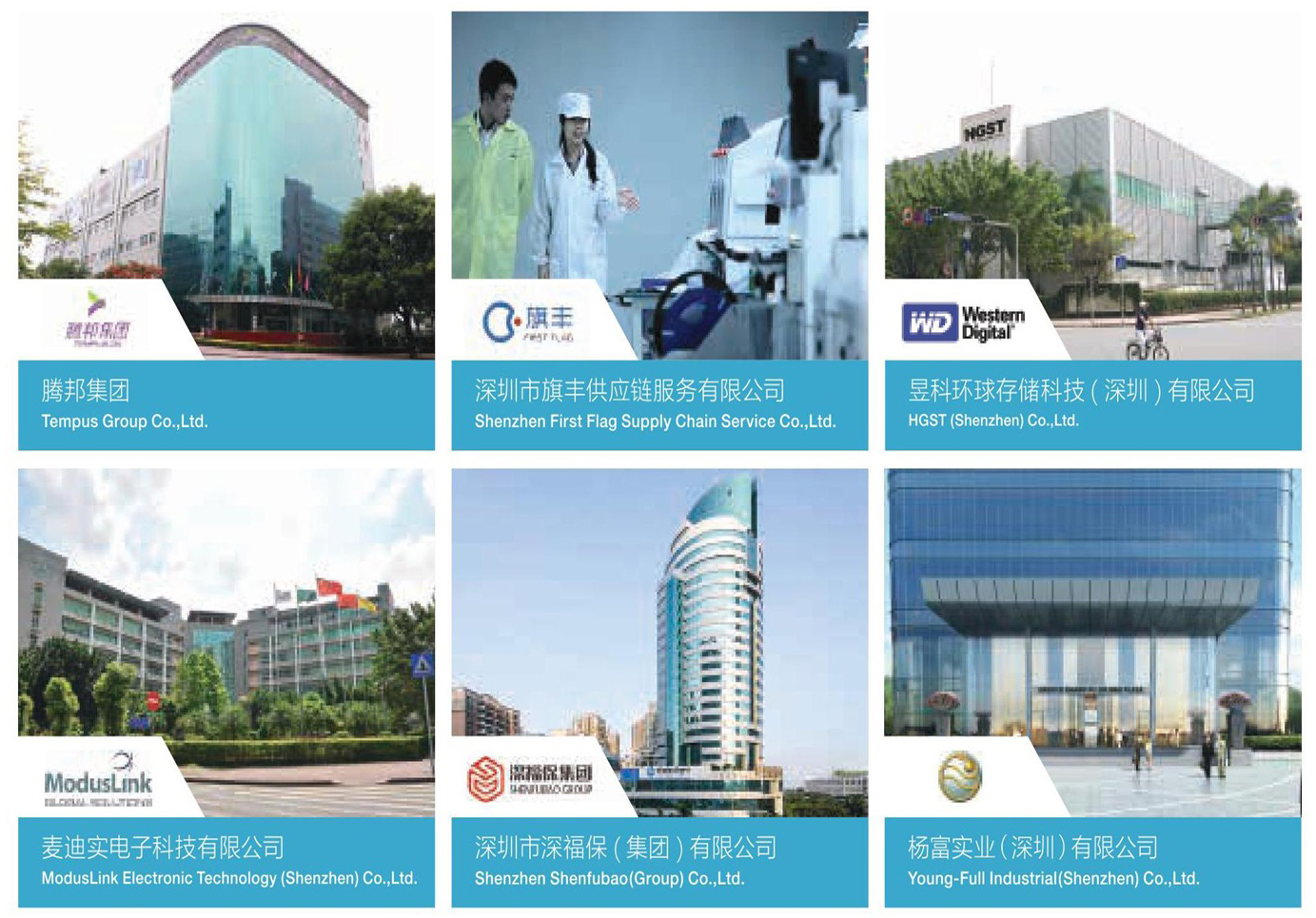 腾邦集团、深圳市旗丰供应链服务有限公司、显科环球存储科技(深圳)有限公司、麦迪实电子科技有限公司、深圳市福保(深圳)有限公司、杨富实业(深圳)有限公司