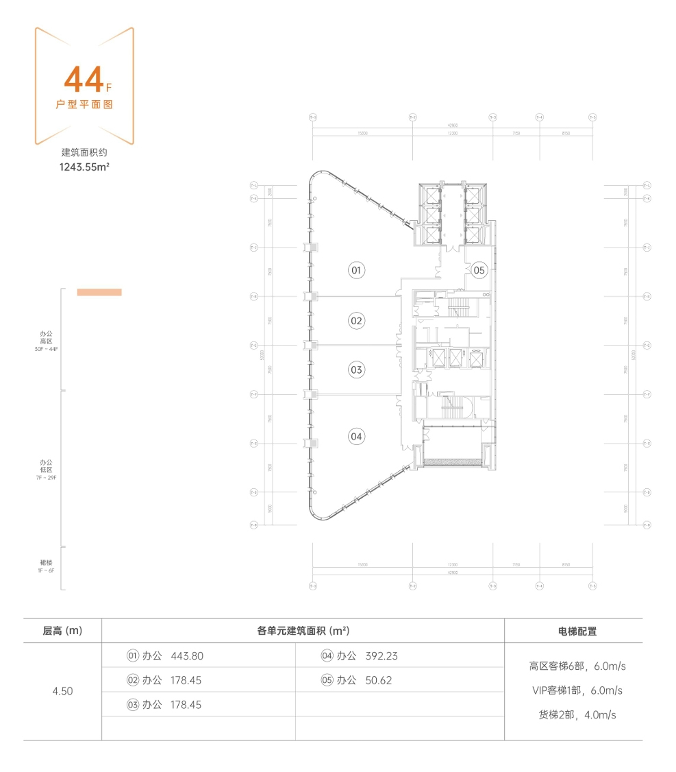 河套壹号【深港科创综合服务中心】44层:户型平面图:建筑面积约:1243.55m²